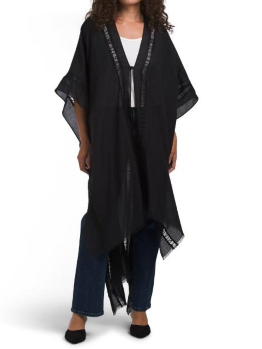 ALL SAINTS Linen Blend Snake Lace Trimmed Ruana